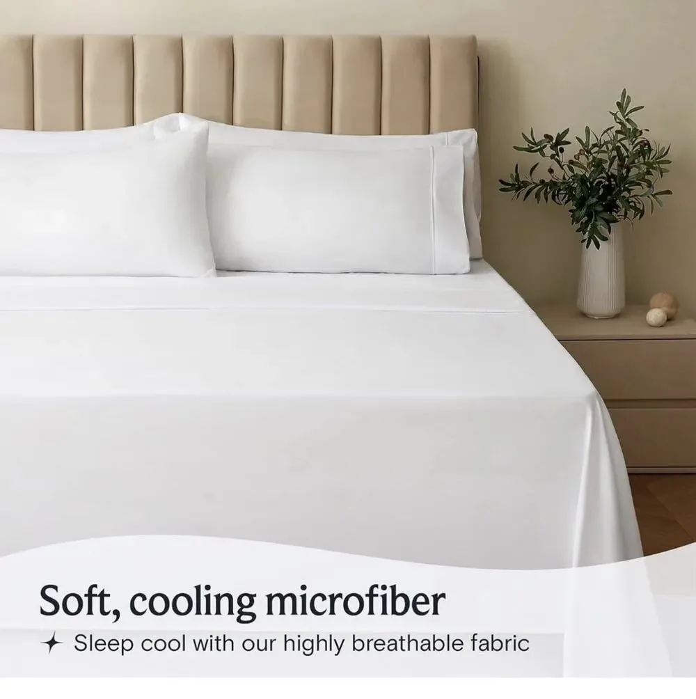 LuxClub 4 PC King Sheet Set, Deep Pockets Wrinkle Free Cooling White